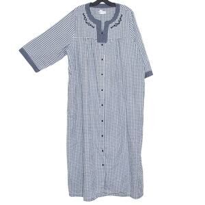 Vintage Nightgown Coastal Grandma Cottagecore Prairie Retro Button Plaid Blue 1X
